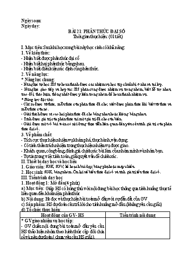 Giáo án Toán Lớp 8 (Kết nối tri thức) - Bài 21: Phân thức đại số (1 Tiết)