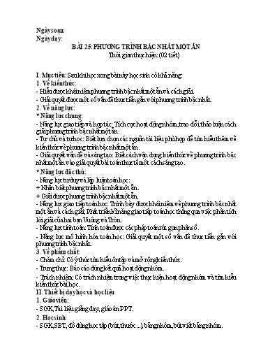 Giáo án Toán Lớp 8 (Kết nối tri thức) - Bài 25: Phương trình bậc nhất 1 ẩn (2 Tiết)