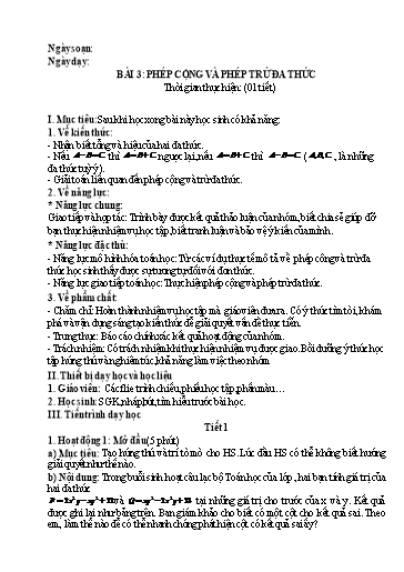 Giáo án Toán Lớp 8 (Kết nối tri thức) - Bài 3: Phép cộng và phép trừ đa thức (1 Tiết)