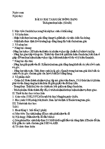 Giáo án Toán Lớp 8 (Kết nối tri thức) - Bài 33: Hai tam giác đồng dạng (2 Tiết)
