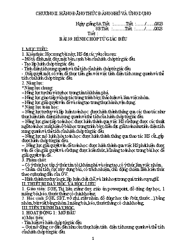 Giáo án Toán Lớp 8 (Kết nối tri thức) - Chương II: Hằng đẳng thức đáng nhớ và ứng dụng - Bài 39: Hình chóp tứ giác đều