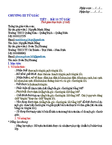 Giáo án Toán Lớp 8 (Kết nối tri thức) - Chương III: Tứ giác - Bài 10: Tứ giác (1 Tiết) - Nguyễn Mạnh Hùng