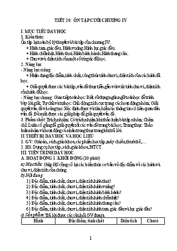 Giáo án Toán Lớp 8 - Tiết 20: Ôn tập cuối chương IV