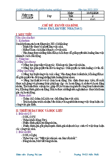 Kế hoạch bài dạy Hoạt động trải nghiệm, hướng nghiệp Lớp 6 (Kết nối tri thức) - Chủ đề: Em với gia đình - Tiết 44: Em làm việc nhà (Tiết 2) - Năm học 2023-2024 - Dương Thị Lan