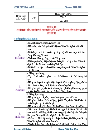 Kế hoạch bài dạy Hoạt động trải nghiệm, hướng nghiệp Lớp 9 - Chủ đề: Tìm hiểu về sự đổi mới và phát triển đất nước (Tiết 1) - Năm học 2023-2024 - Đỗ Thị Làn