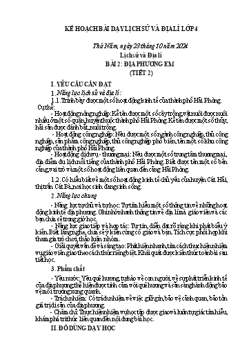 Kế hoạch bài dạy Lịch sử và Địa lí Lớp 4 (Cánh diều) - Bài 2: Địa phương em (Tiết 2) - Năm học 2024-2025