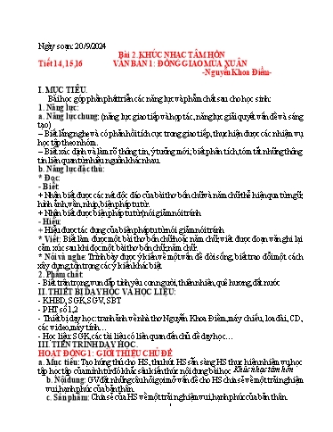 Kế hoạch bài dạy Ngữ văn Lớp 7 (Kết nối tri thức) - Bài 2: Khúc nhạc tâm hồn - Tiết 14+15+16: Văn bản 1: Đồng giao mùa xuân - Năm học 2024-2025