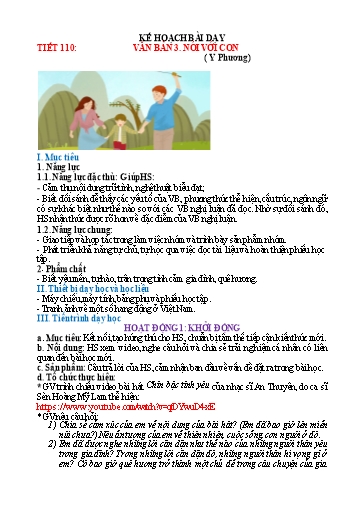 Kế hoạch bài dạy Ngữ văn Lớp 7 (Kết nối tri thức) - Tiết 110, Văn bản 3: Nói với con