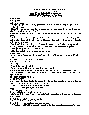 Kế hoạch bài dạy Ngữ văn Lớp 8 (Kết nối tri thức) - Bài 4: Những trải nghiệm trong đời - Tiết 41+42: Tri thức Ngữ văn + Lễ xướng danh khoa Đinh Dậu