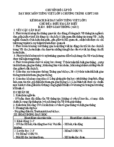 Kế hoạch bài dạy Tiếng Việt Lớp 1 (Kết nối tri thức) - Chủ đề 4: Điều em cần biết - Bài 5: Đèn giao thông (Tiết 2) - Năm học 2024-2025 - Mai Thị Kim Chung