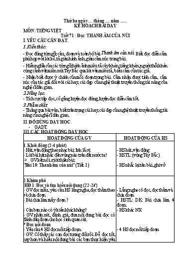 Kế hoạch bài dạy Tiếng Việt Lớp 4 (Đọc) Sách Kết nối tri thức - Tiết 71: Thanh âm của núi