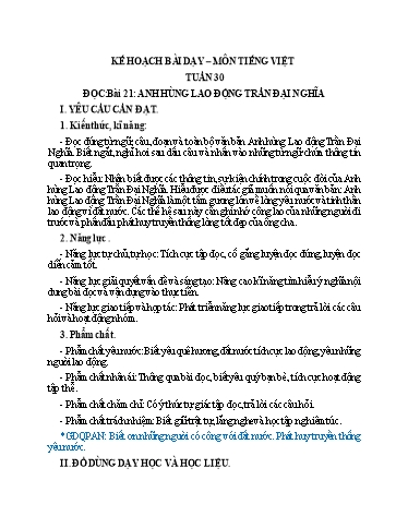 Kế hoạch bài dạy Tiếng Việt Lớp 5 (Đọc) Sách Kết nối tri thức - Tuần 30, Bài 21: Anh hùng lao động Trần Đại Nghĩa