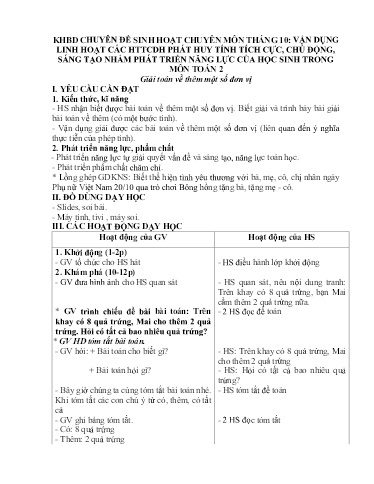 Kế hoạch bài dạy Toán Lớp 2 - Bài: Giải Toán về thêm 1 số đơn vị