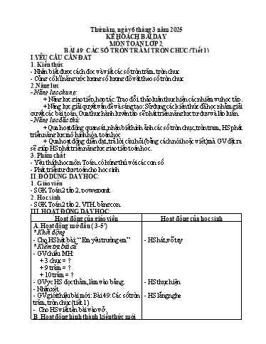 Kế hoạch bài dạy Toán Lớp 2 (Kết nối tri thức) - Bài 49: Các số tròn trăm, tròn chục (Tiết 1) - Năm học 2024-2025 - Nguyễn Thanh Thư