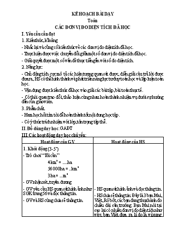 Kế hoạch bài dạy Toán Lớp 5 (Cánh diều) - Bài: Các đơn vị đo diện tích đã học
