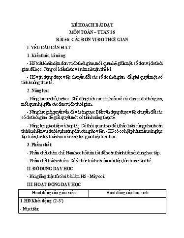 Kế hoạch bài dạy Toán Lớp 5 (Kết nối tri thức) - Tuần 26, Bài 56: Các đơn vị đo thời gian