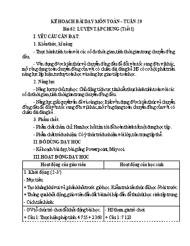 Kế hoạch bài dạy Toán Lớp 5 (Kết nối tri thức) - Tuần 29, Bài 62: Luyện tập chung (Tiết 1)