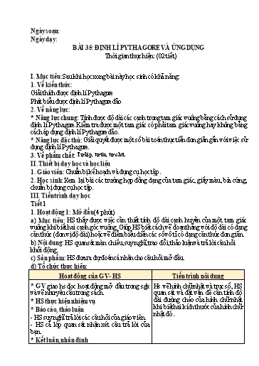 Kế hoạch bài dạy Toán Lớp 8 (Kết nối tri thức) - Bài 35: Định lý Pythagore và ứng dụng (2 Tiết)