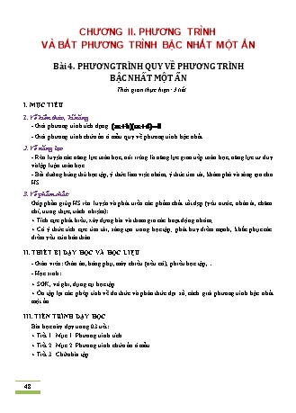 Kế hoạch bài dạy Toán Lớp 9 (Kết nối tri thức) - Chương II: Phương trình và bất phương trình bậc nhất 1 ẩn