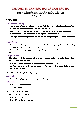 Kế hoạch bài dạy Toán Lớp 9 (Kết nối tri thức) - Chương III: Căn bậc 2 và căn bậc 3