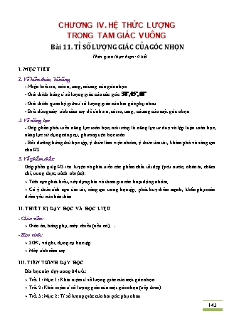 Kế hoạch bài dạy Toán Lớp 9 (Kết nối tri thức) - Chương IV: Hệ thức lượng trong tam giác vuông